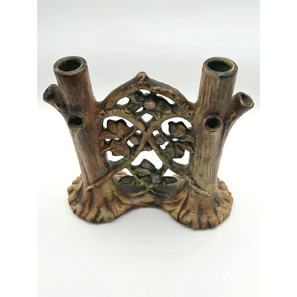 Antique Weller Woodcraft Double Bud Vase 8